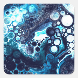 Sticker Carré Bleu profond et Marbre blanc fluides