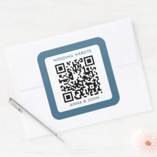 Sticker Carré bleu romantique minimaliste mariage code qr
