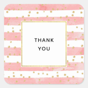 Sticker Carré Bleu rose   Faux Gold Confetti Merci