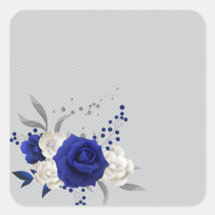 Sticker Carré bleu royal rose blanc fleurs gris