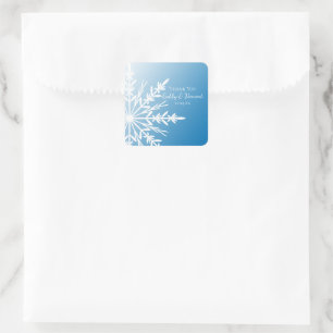 Sticker Carré Bleu Snowflake hiver Mariage Merci Favor Balise
