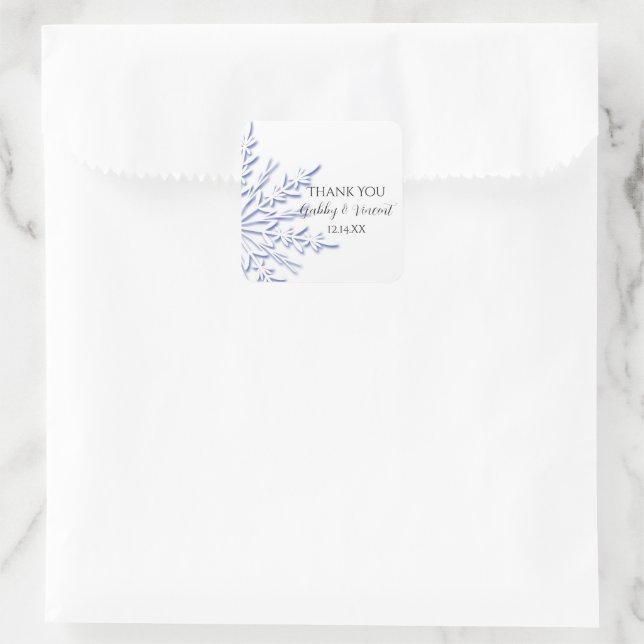 Sticker Carré Bleu Snowflake hiver Mariage Merci Favor Balise (Sac)