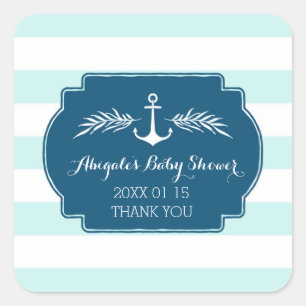 Sticker Carré Bleu Stripes Baby shower nautique Favoriser Sticke
