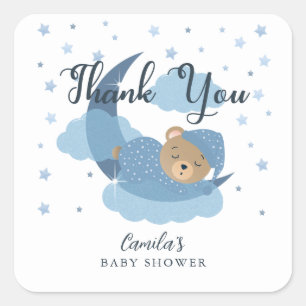 Sticker Carré Bleu Sur La Lune Dormir Merci Ours