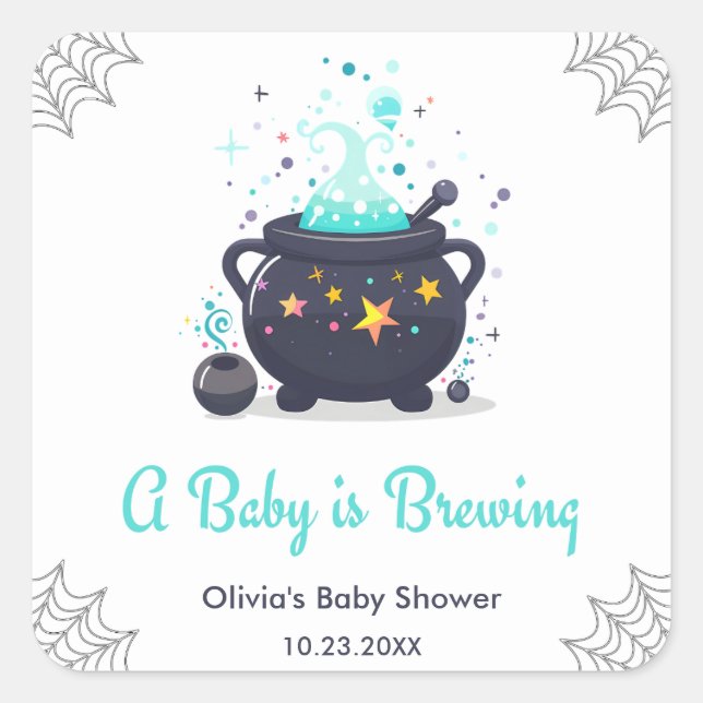 Sticker Carré Bleu Un bébé brasse le Baby shower d'Halloween (Devant)