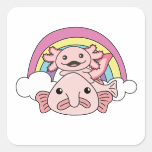 Sticker Carré Blobfish Axolotl Cute Animaux Avec Rainbow Kawaii