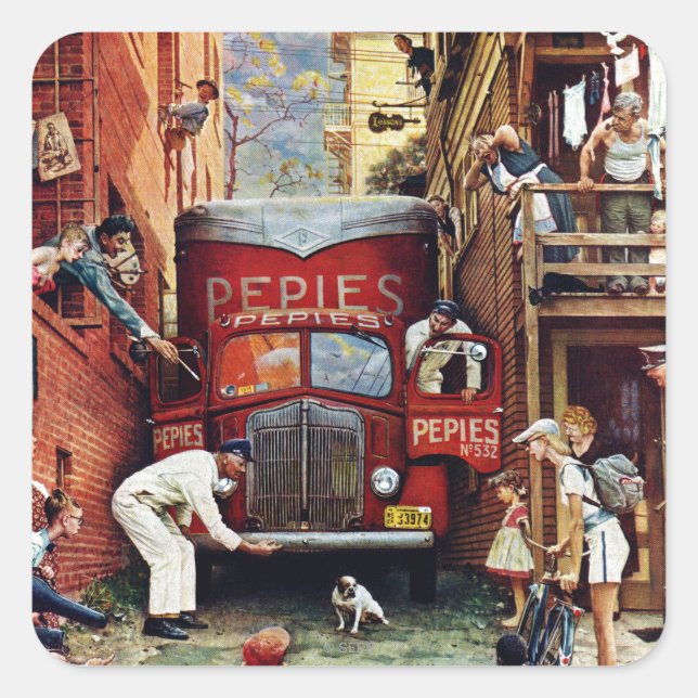 Sticker Carré Bloc routier par Norman Rockwell (Devant)