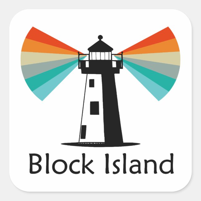 Sticker Carré Block Island Lighthouse Rainbow (Devant)