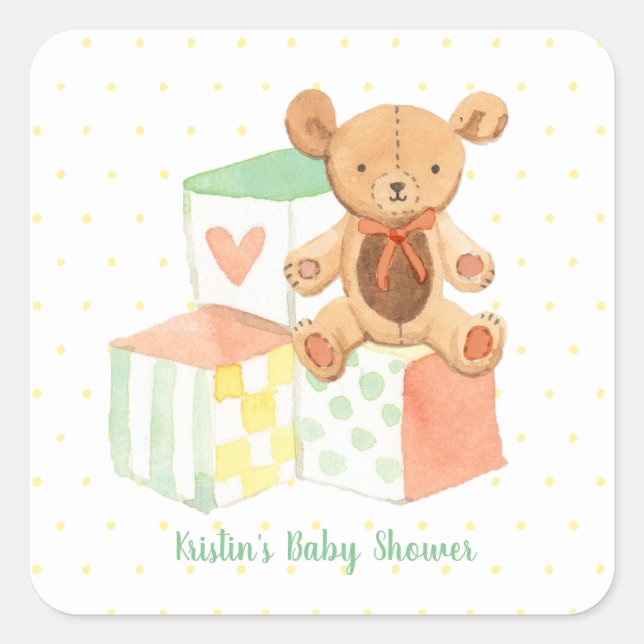 Sticker Carré Blocs pour bébés Pastel et ours en peluche (Devant)