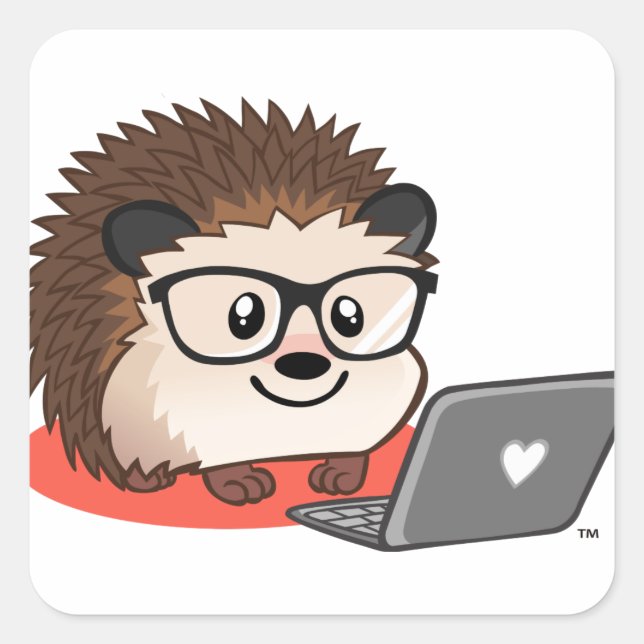 Sticker Carré Blog Gentil Geeky Hedgehog Sur Un Ordinateur Porta (Devant)