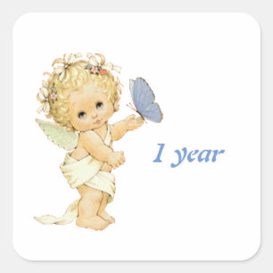 Sticker Carré Blonde Angel bébé avec un papillon. Un gâteau d