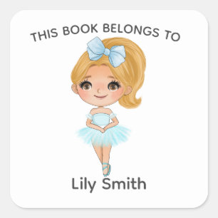 Sticker Carré Blonde Ballerina Blue robe Nom ballet livre étique
