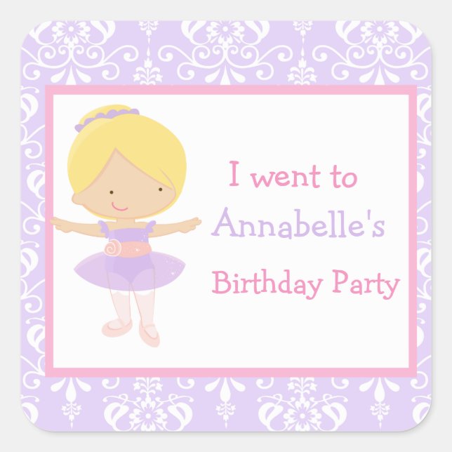 Sticker Carré Blonde Ballerina fête d'anniversaire (Devant)