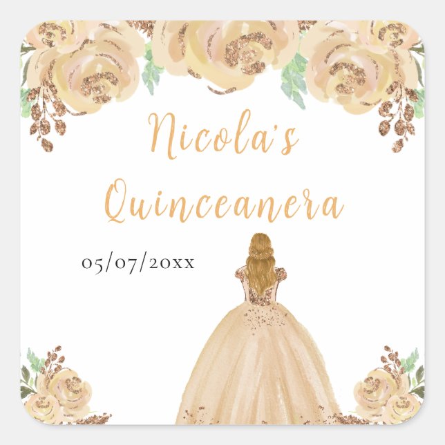 Sticker Carré Blonde Hair Princess Peach Floral Quinceanera (Devant)