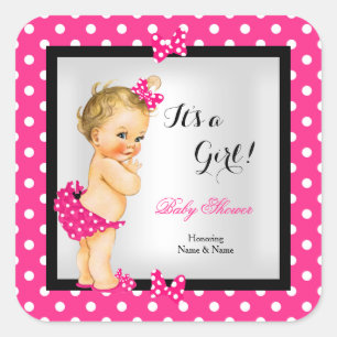 Sticker Carré Blonde noire rose chaude fille Baby shower mignonn