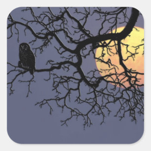Sticker Carré Blood moon and Night Owl Silhouette