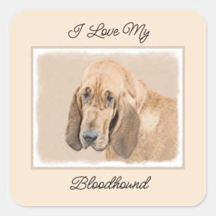 Sticker Carré Bloodhound Peinture - Joli chien d'origine art