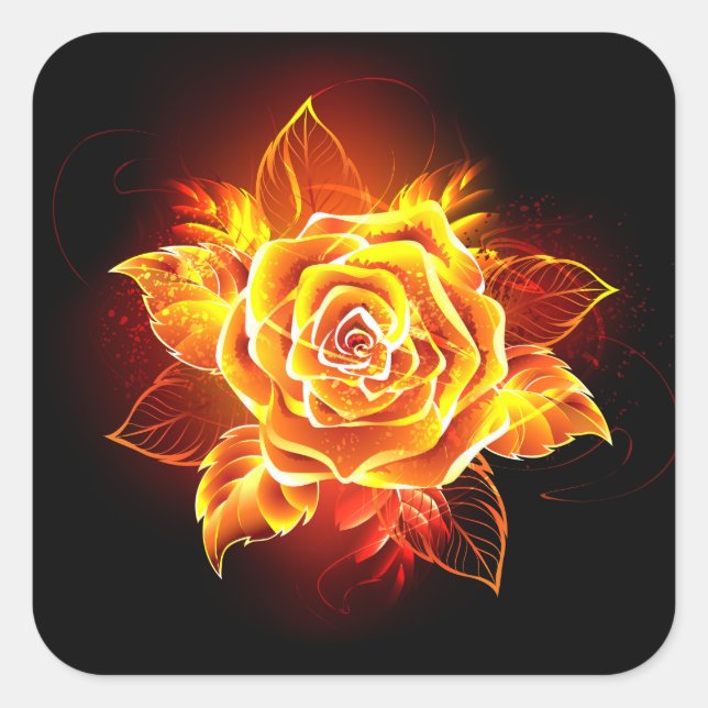 Sticker Carré Blooming Fire Rose (Devant)