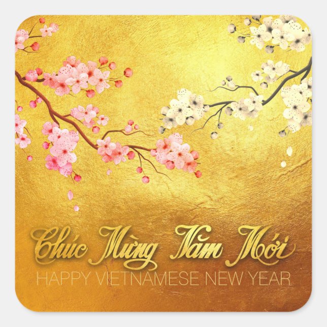 Sticker Carré Blossom Tet Hoa Anh Dao Place du Nouvel An Vietnam (Devant)