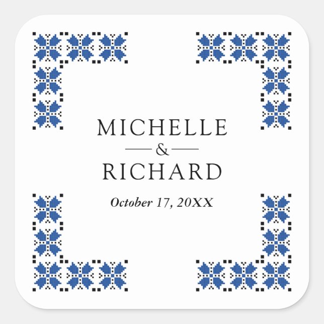 Sticker Carré Blue and Black Ukrainian Embroidery Wedding (Devant)