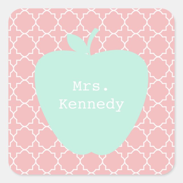 Sticker Carré Blue Apple Coral Quatrefoil enseignant (Devant)