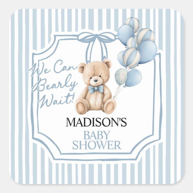 Sticker Carré Blue Bear Baby Shower  (Devant)