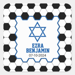 Sticker Carré Blue Black Blanc Soccer Ball Bar Mitzvah