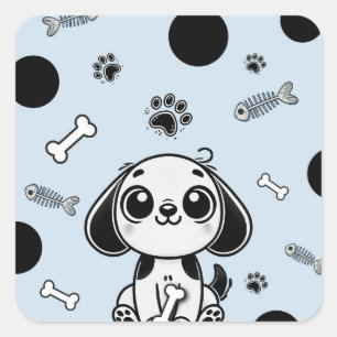 Sticker Carré Blue & Black Fish Bones Chien Chien Chien Chien Ch