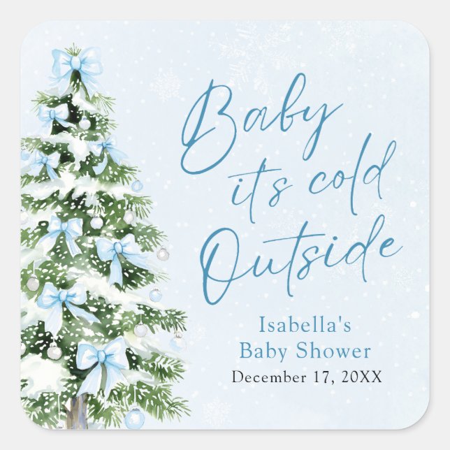 Sticker Carré Blue Bows Boy Baby It's Cold Outside Baby shower (Devant)