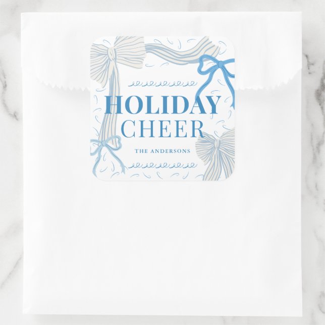 Sticker Carré Blue Bows Holiday Cheval Photo Noël (Sac)