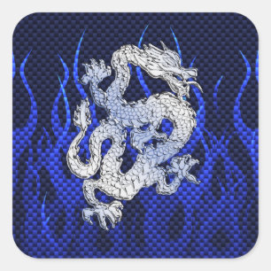 Sticker Carré Blue Chrome comme Dragon Carbon Fiber Style