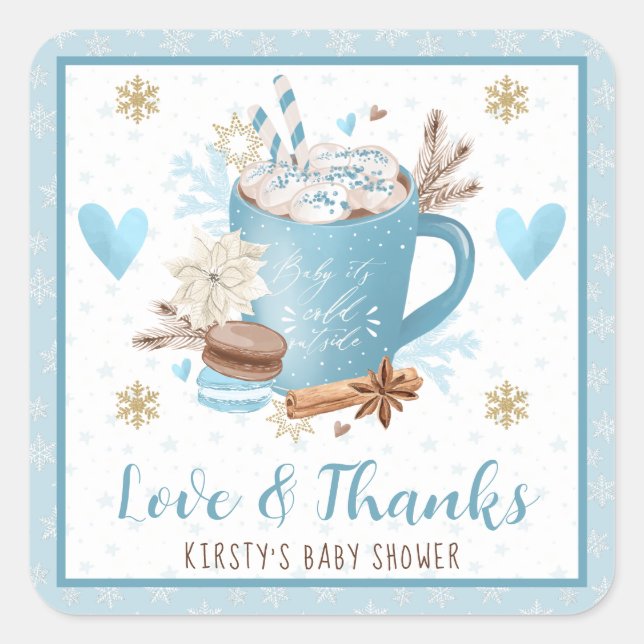 Sticker Carré Blue Cookies & Cocoa Baby Shower Favor (Devant)