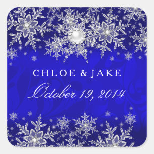 Sticker Carré Blue Crystal Pearl Snowflake Mariage en argent
