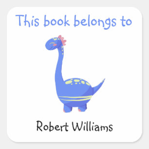 Sticker Carré Blue Dinosaur - ce livre appartient à