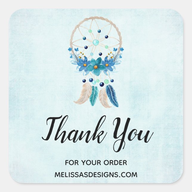 Sticker Carré Blue Dreamcatcher Boho Design Business Merci (Devant)