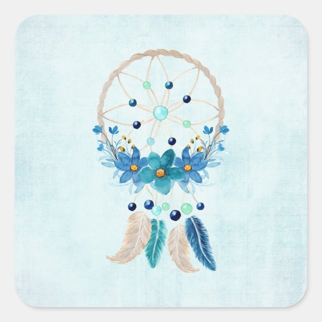 Sticker Carré Blue Dreamcatcher Design Boho élégant (Devant)