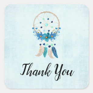 Sticker Carré Blue Dreamcatcher élégant Boho Design Merci