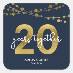 Sticker Carré Blue Elegant Lights 20e anniversaire de Mariage