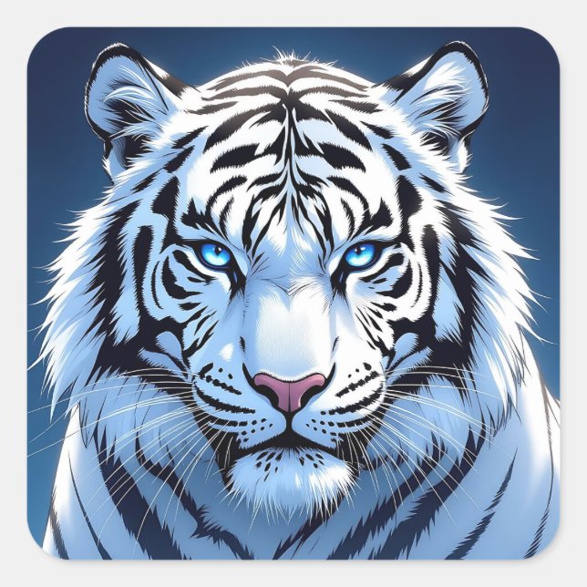 Sticker Carré Blue eyed White Tiger (Devant)