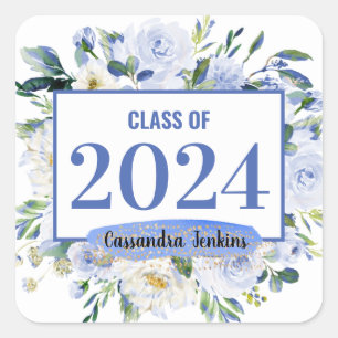 Sticker Carré Blue Floral Rose Année de graduation