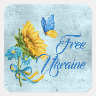 Sticker Carré Blue Free Ukraine Tournesol & Papillon
