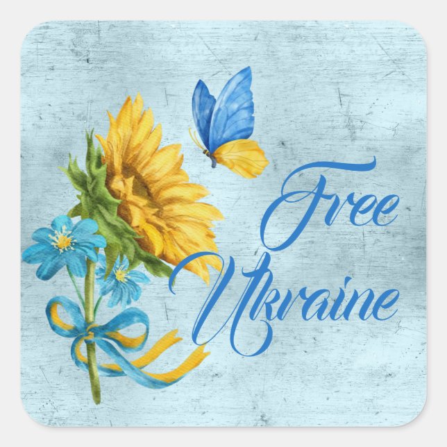 Sticker Carré Blue Free Ukraine Tournesol & Papillon (Devant)