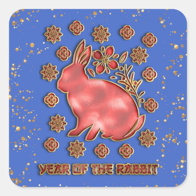 Sticker Carré Blue Gold 2023 Rabbit Lunaire Chinois Nouvel An (Devant)