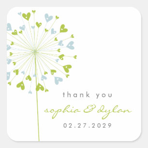 Sticker Carré Blue & Green Dandelion Flower Love Hearve Mariage