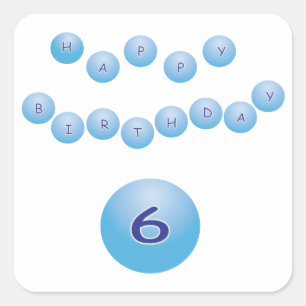 Sticker Carré Blue Happy Birthday for Boy Age 6
