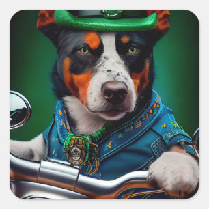 Sticker Carré Blue Heeler Chien Conduite Vélo St. Patrick's Day