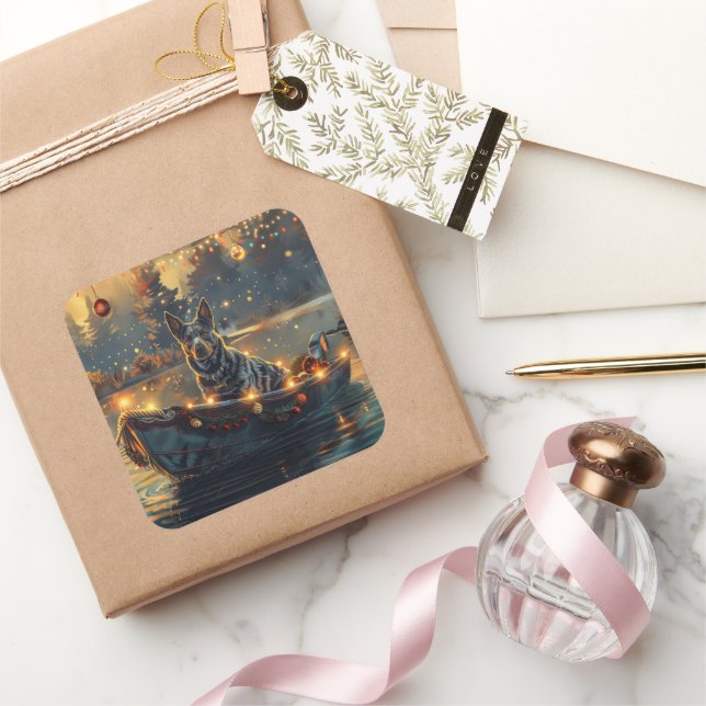 Sticker Carré Blue Heeler Noël Festive Voyage (Cadeaux)