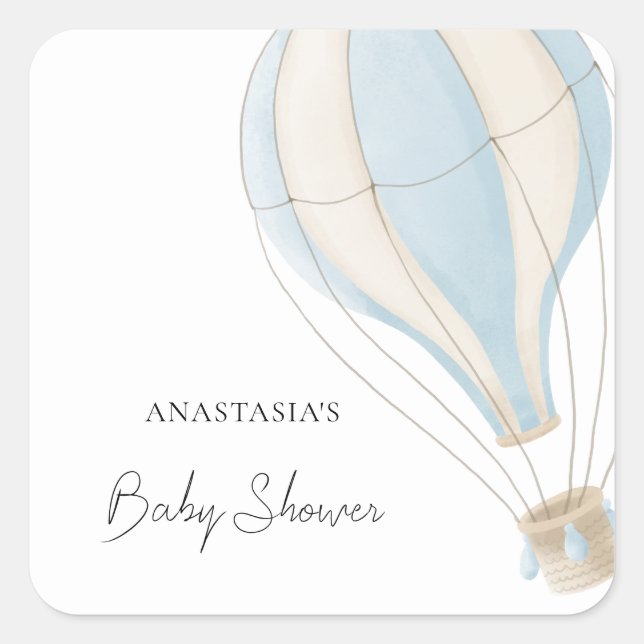 Sticker Carré Blue Hot Air Balloon Boy Baby shower (Devant)