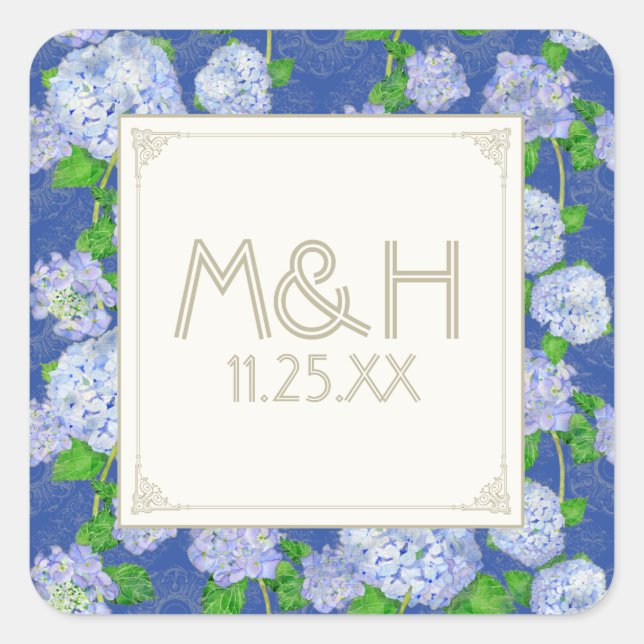 Sticker Carré Blue Hydrangea dentelle Floral Formal Élégant Mari (Devant)