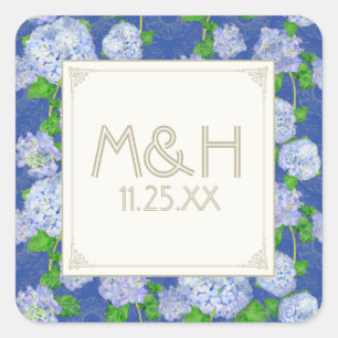 Sticker Carré Blue Hydrangea dentelle Floral Formal Élégant Mari